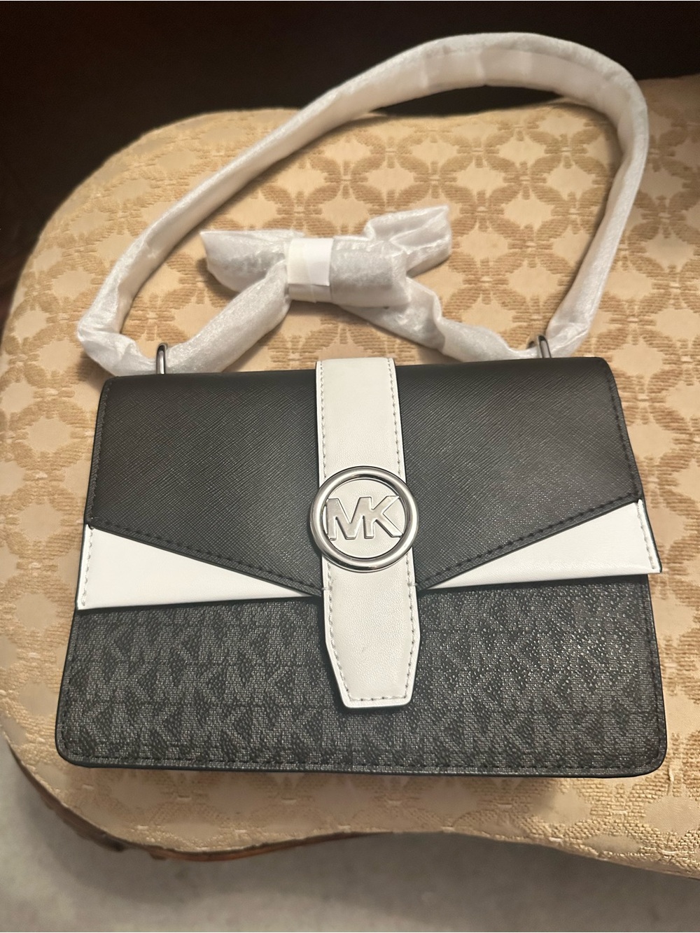 Michael Kors Black and White Crossbody with MK Medallion NWT